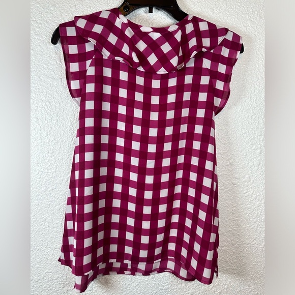 Liz Claiborne Pink Gingham Sleeveless Ruffle Blouse – Size PS - Picture 4 of 6